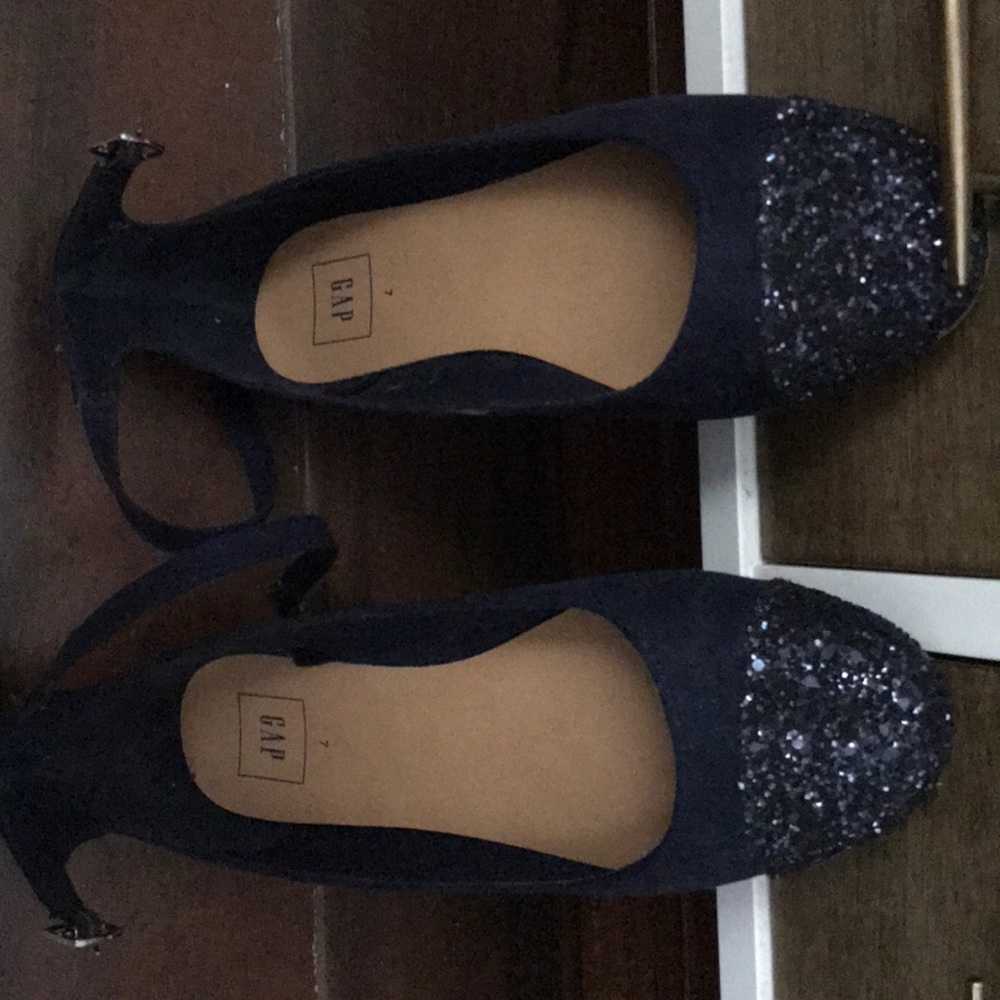 Navy Blue flats with ankle buckle